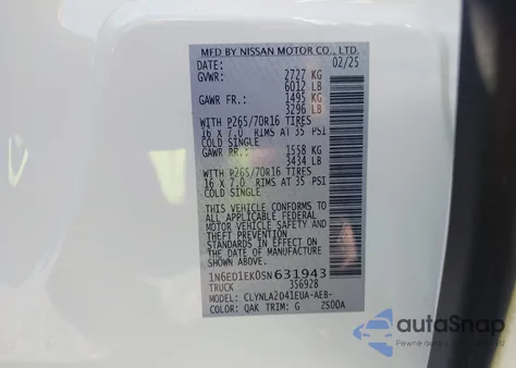 2025 Nissan Frontier S 4X4 from USA, damaged, VIN 1N6ED1EK0SN631943